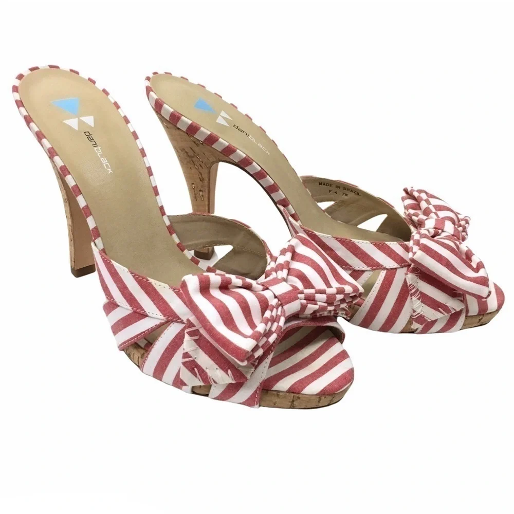 DANIBLACK Bow Heels Striped Patriotic Preppy Minnie Mouse Pinup Style Size 7
